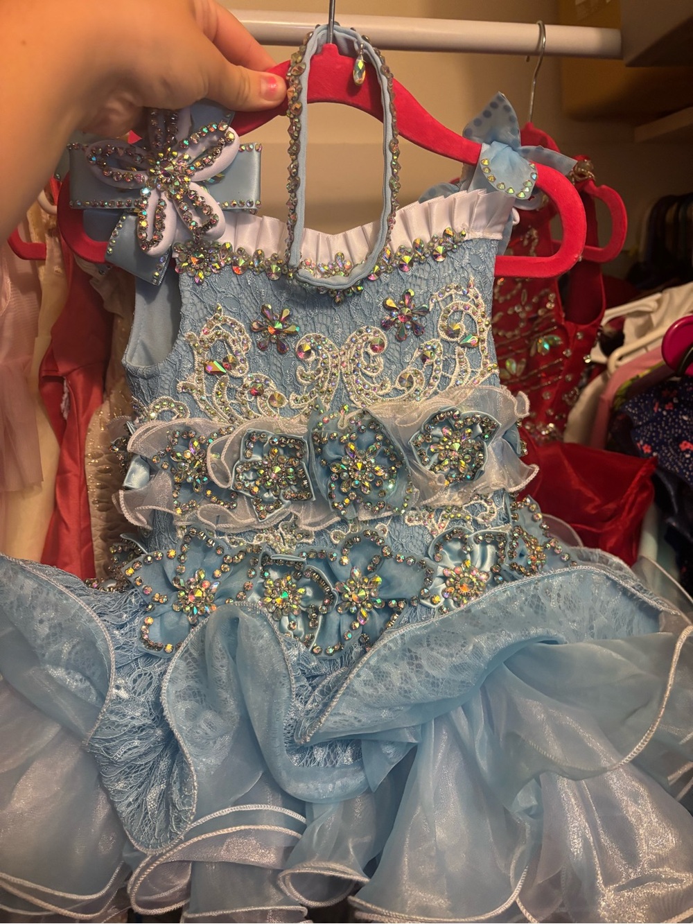 Light Blue Girls' Pageant Dress with Crystal Embellishments